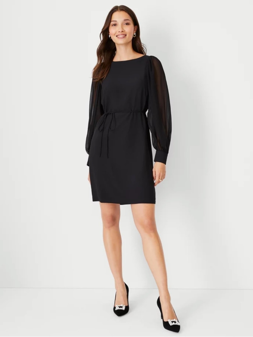 Ann Taylor Chiffon Sleeve Belted Dress